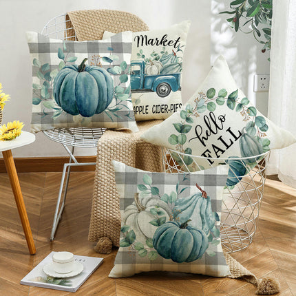 Throw Pillow Covers Blue Pumpkin Decorative Pillow Covers Autumn Linen Square Sofa Pillow Cases