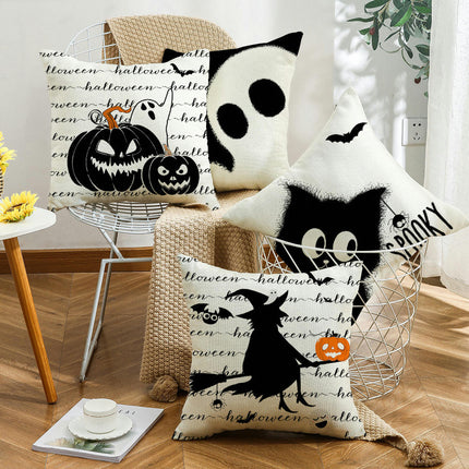 Throw Pillow Covers Halloween Pumpkin Decorative Pillow Covers Linen Square Sofa Pillow Cases