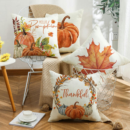 Pumpkin Pillow Covers,Autumn Thanksgiving Throw Pillow Covers Maple Leaf Decor Cushion Covers