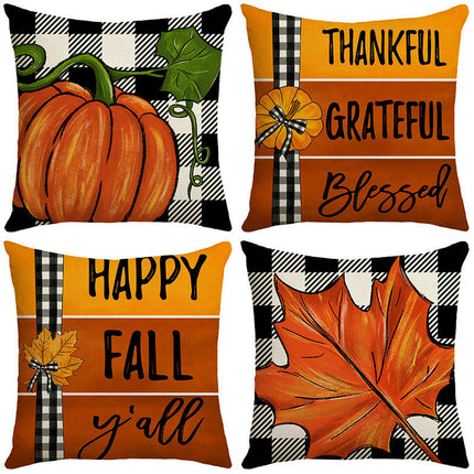 Pumpkin Pillow Covers,Autumn Thanksgiving Throw Pillow Covers Maple Leaf Decor Cushion Covers-A