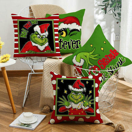 Christmas Cartoon Throw Pillow Covers Green Christmas Home Decorative Cushion Covers Pillowcases for Sofa