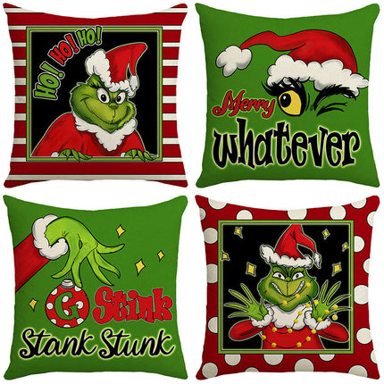 Christmas Cartoon Throw Pillow Covers Green Christmas Home Decorative Cushion Covers Pillowcases for Sofa