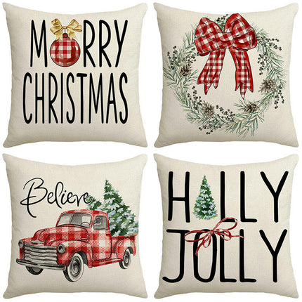 Christmas Tree Decorations Throw Pillow Covers,Merry Christmas Truck Christmas Decor for Sofa Home