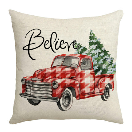 Christmas Tree Decorations Throw Pillow Covers,Merry Christmas Truck Christmas Decor for Sofa Home