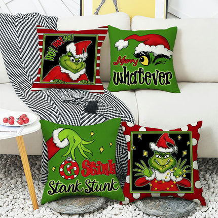 Christmas Cartoon Throw Pillow Covers Green Christmas Home Decorative Cushion Covers Pillowcases for Sofa