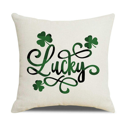 Lucky Clover Throw Pillow Cover,Green Cushion Case Cover Linen Pillowcase Decoration for Sofa Couch