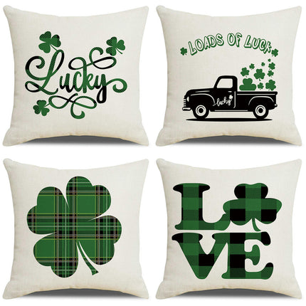 Lucky Clover Throw Pillow Cover,Green Cushion Case Cover Linen Pillowcase Decoration for Sofa Couch