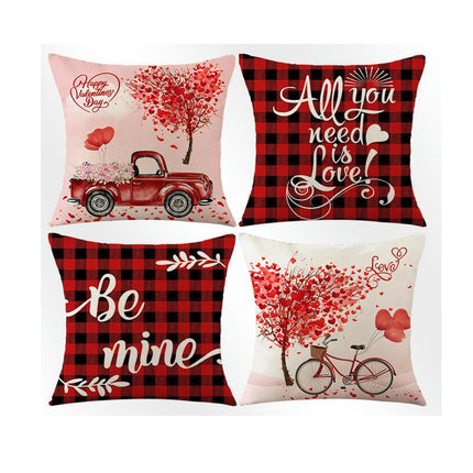 Valentines Day Pillow Covers Plaid Valentines Throw Pillowcase Linen Cushion Case for Home Decor