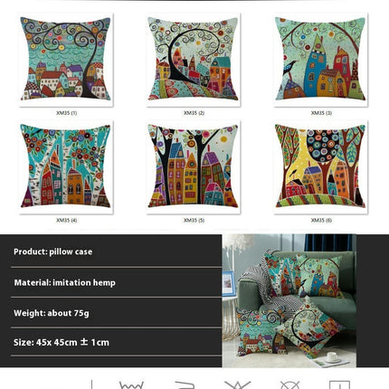 Linen Decorative Throw Pillow Covers Cute Cartoon Square Cushion Cover Pillowcase for Sofa Couch Bed