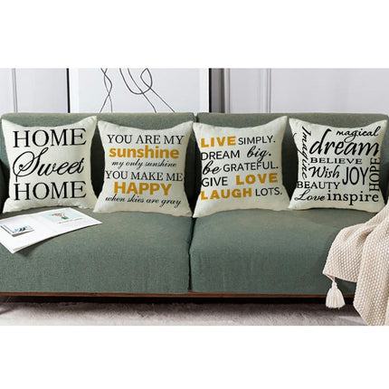 English Decorative Cushion Letters Linen Pillow Cover Pillowcase Cushion Cover for Sofa Throw Pillow Case-A