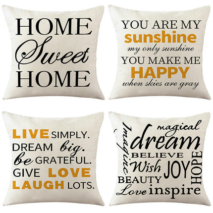 English Decorative Cushion Letters Linen Pillow Cover Pillowcase Cushion Cover for Sofa Throw Pillow Case-A