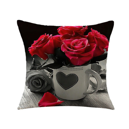 Rose Decorative Throw Pillow Covers Valentine's Day pillowcase Square Cushion Cover for Sofa