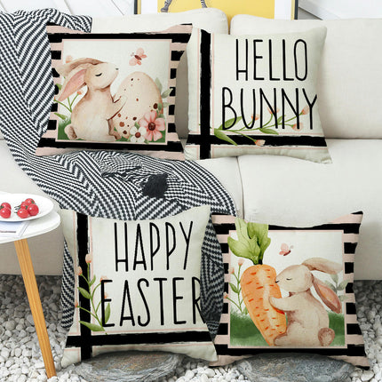 Bunny Pillowcase Easter Decorative Throw Pillow Cover Square Pillow Covers For Home Living Room Sofa-A