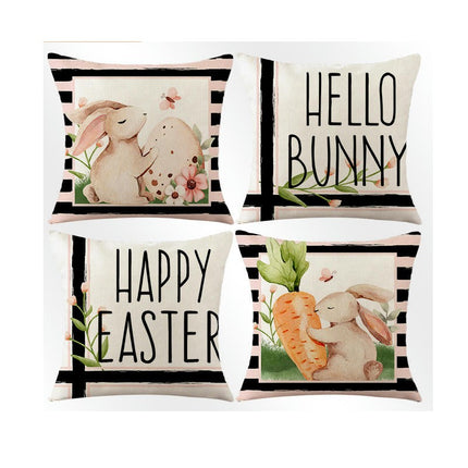 Bunny Pillowcase Easter Decorative Throw Pillow Cover Square Pillow Covers For Home Living Room Sofa-A