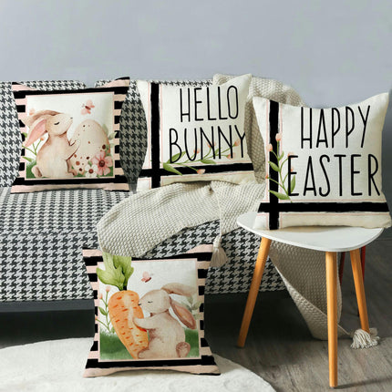 Bunny Pillowcase Easter Decorative Throw Pillow Cover Square Pillow Covers For Home Living Room Sofa-A