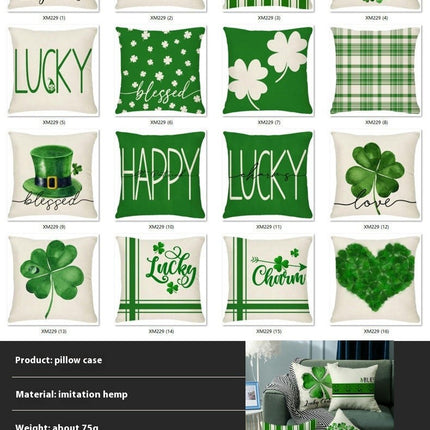 St. Patrick's Day Decorative Linen Throw Pillow Covers Square Soft Cushion Covers for Sofa