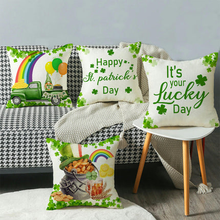 St. Patrick's Day Decorative Linen Throw Pillow Covers Square Soft Cushion Covers for Sofa-A