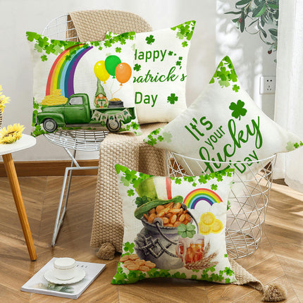 St. Patrick's Day Decorative Linen Throw Pillow Covers Square Soft Cushion Covers for Sofa-A