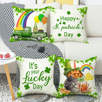 St. Patrick's Day Decorative Linen Throw Pillow Covers Square Soft Cushion Covers for Sofa-A