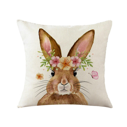 Bunny Pillowcase Easter Decorative Throw Pillow Cover Square Pillow Covers For Home Living Room Sofa-B