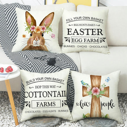 Bunny Pillowcase Easter Decorative Throw Pillow Cover Square Pillow Covers For Home Living Room Sofa-B