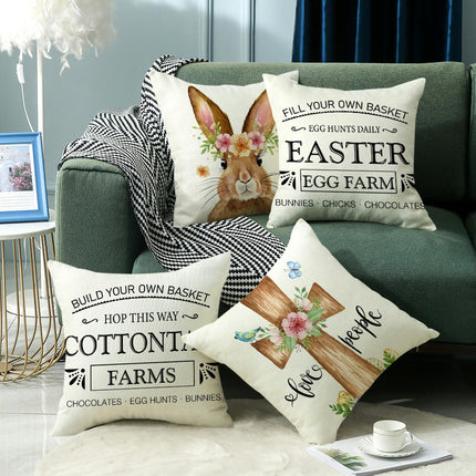 Bunny Pillowcase Easter Decorative Throw Pillow Cover Square Pillow Covers For Home Living Room Sofa-B