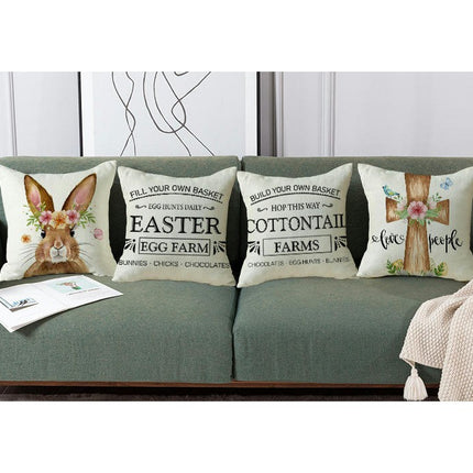 Bunny Pillowcase Easter Decorative Throw Pillow Cover Square Pillow Covers For Home Living Room Sofa-B