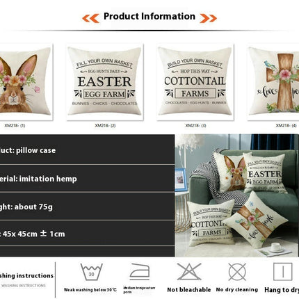 Bunny Pillowcase Easter Decorative Throw Pillow Cover Square Pillow Covers For Home Living Room Sofa-B