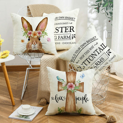 Bunny Pillowcase Easter Decorative Throw Pillow Cover Square Pillow Covers For Home Living Room Sofa-B