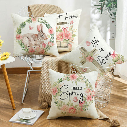 Easter Pillow Covers Spring Pillow Covers Bunny Flower Decorative Throw Pillow Case for Sofa