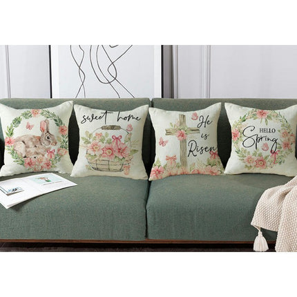 Easter Pillow Covers Spring Pillow Covers Bunny Flower Decorative Throw Pillow Case for Sofa