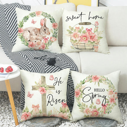 Easter Pillow Covers Spring Pillow Covers Bunny Flower Decorative Throw Pillow Case for Sofa