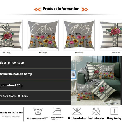 Easter Pillow Covers Spring Pillow Covers Bunny Flower Decorative Throw Pillow Case for Sofa-A