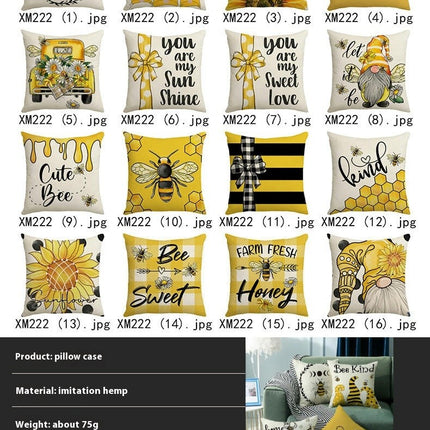 Summer Bee Throw Pillow Covers Sunflower Pillows Case,Cushion Covers for Sofa Home Decor