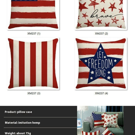 Linen Throw Pillow Covers American Independence Memorial Day Home Decor Pillowcase-A