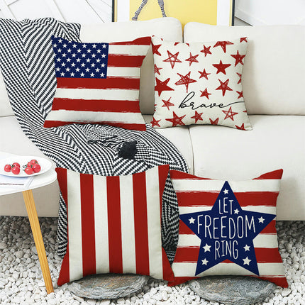 Linen Throw Pillow Covers American Independence Memorial Day Home Decor Pillowcase-A