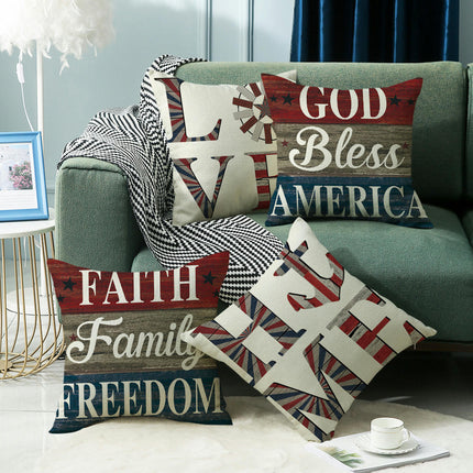 Linen Throw Pillow Covers American Independence Memorial Day Home Decor Pillowcase-B