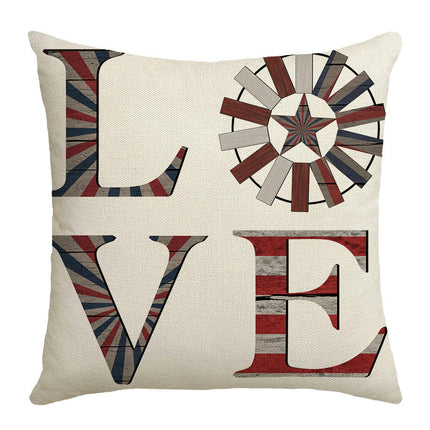 Linen Throw Pillow Covers American Independence Memorial Day Home Decor Pillowcase-B