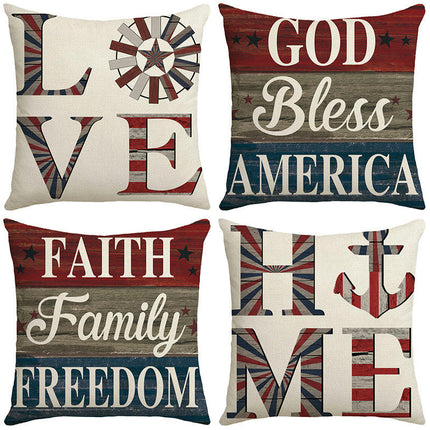 Linen Throw Pillow Covers American Independence Memorial Day Home Decor Pillowcase-B