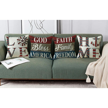 Linen Throw Pillow Covers American Independence Memorial Day Home Decor Pillowcase-B