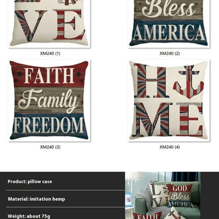 Linen Throw Pillow Covers American Independence Memorial Day Home Decor Pillowcase-B