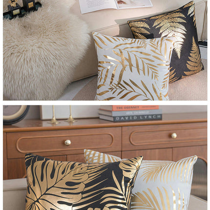 Gold Leaf Pillow Covers,Gold and White Decorative Cushion Covers for Sofa Bedroom Car