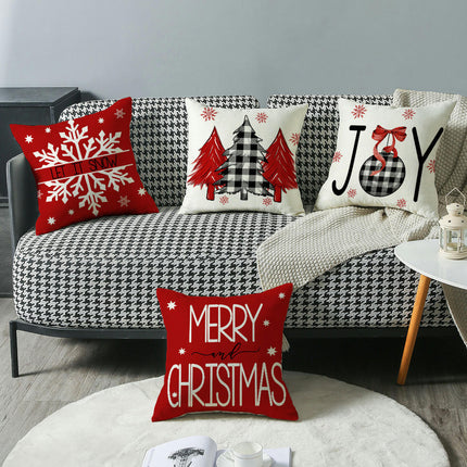 Christmas Decorations Pillow Covers Plaid Pillow Covers Linen Pillow Case for Sofa Couch Holiday Decor