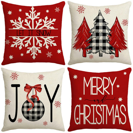 Christmas Decorations Pillow Covers Plaid Pillow Covers Linen Pillow Case for Sofa Couch Holiday Decor