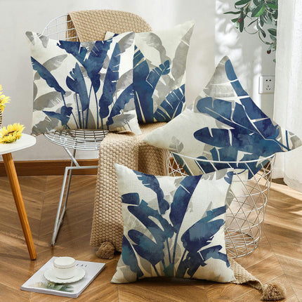 Blue leaves Pillow Covers Outdoor Throw Pillows Cushion Linen Square Cushion Covers for Sofa Home Decor