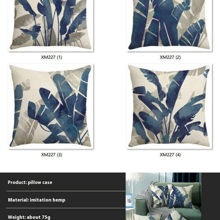 Blue leaves Pillow Covers Outdoor Throw Pillows Cushion Linen Square Cushion Covers for Sofa Home Decor