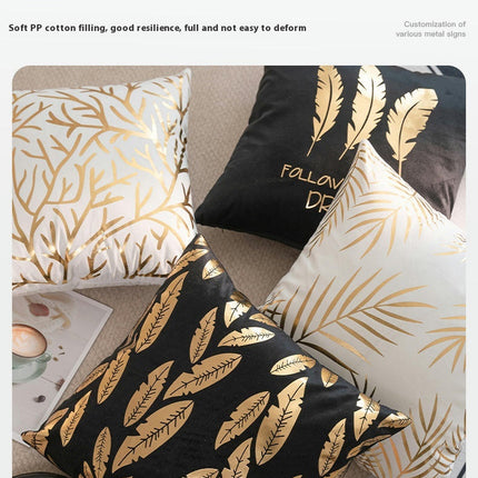 Throw Pillow Covers Gold Leaf Pillow Covers,Gold and White Decorative Cushion Covers for Sofa