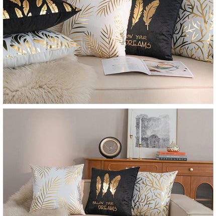 Throw Pillow Covers Gold Leaf Pillow Covers,Gold and White Decorative Cushion Covers for Sofa