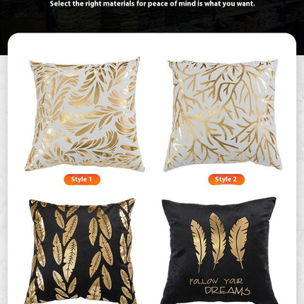 Throw Pillow Covers Gold Leaf Pillow Covers,Gold and White Decorative Cushion Covers for Sofa