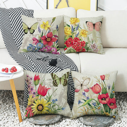 Spring Floral Throw Pillow Covers Butterfly Pillow Cases Farmhouse Decorative Cushion Covers for Sofa Couch